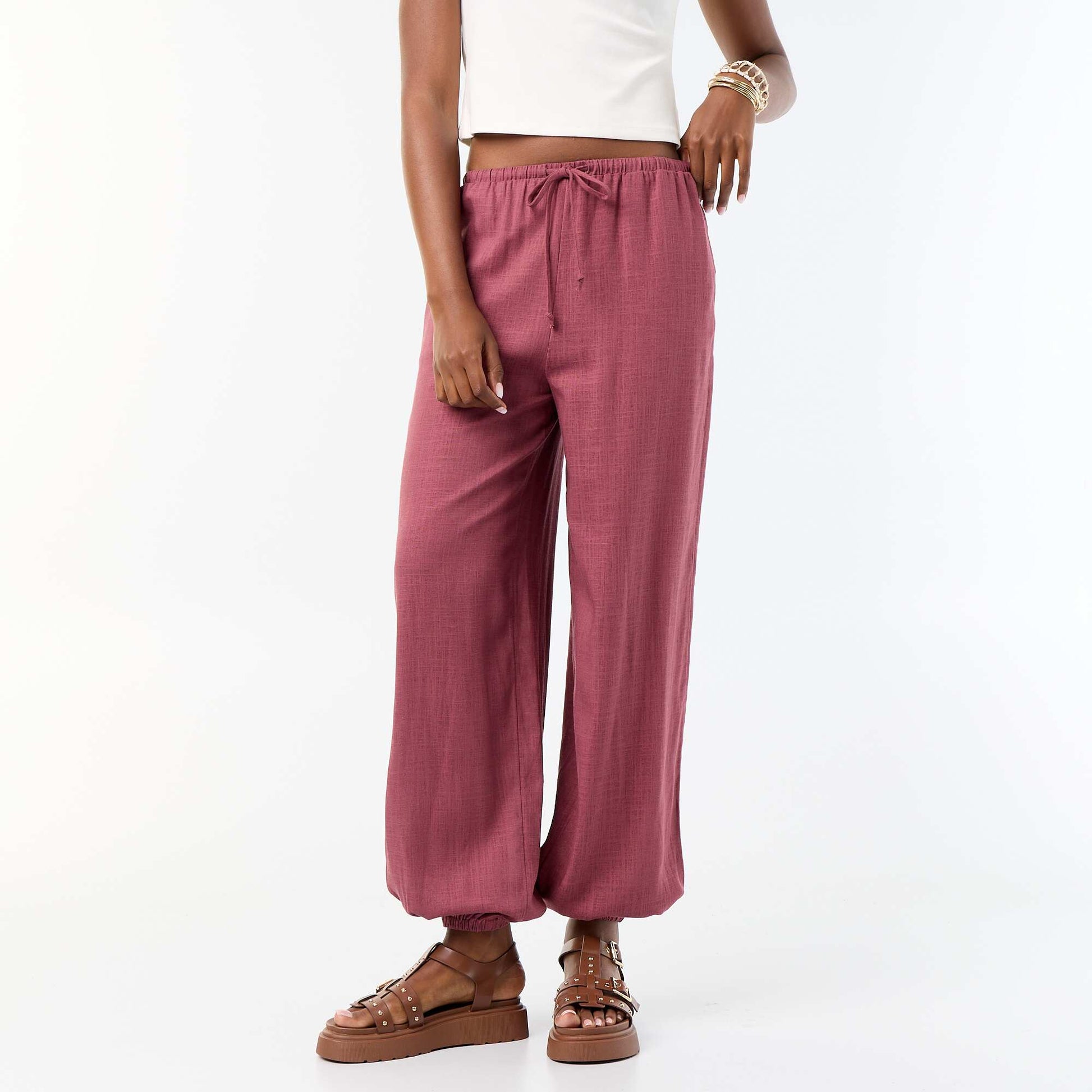 Solid Color Balloon Fit Trousers with 2 Pockets PINK