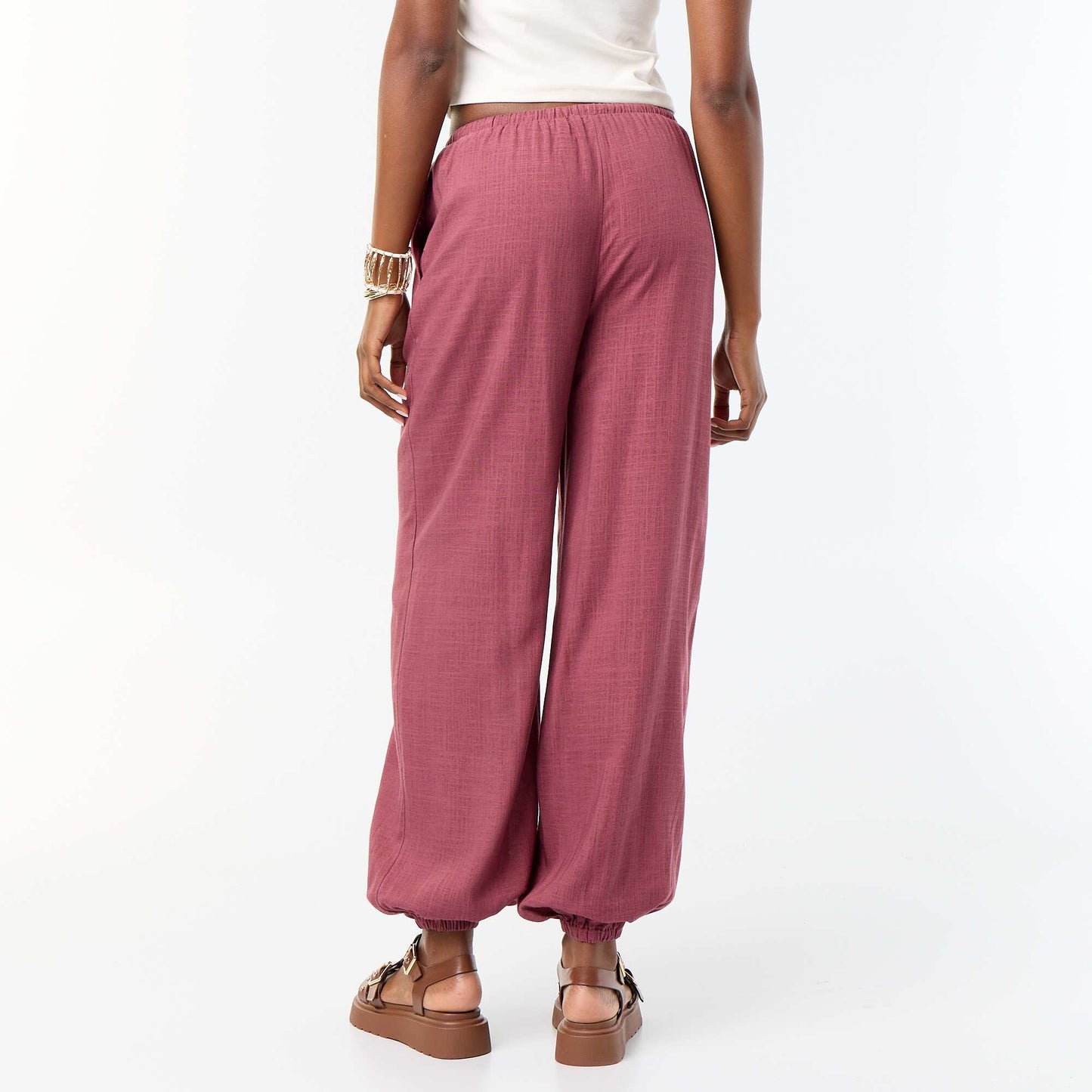 Solid Color Balloon Fit Trousers with 2 Pockets PINK