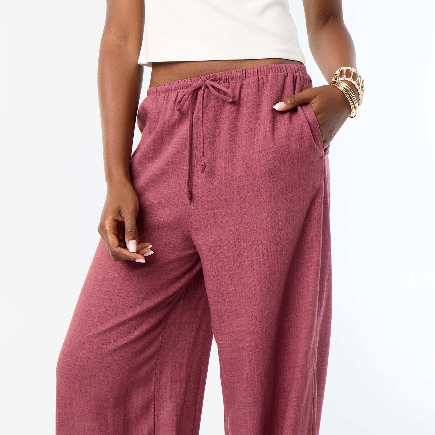 Solid Color Balloon Fit Trousers with 2 Pockets PINK