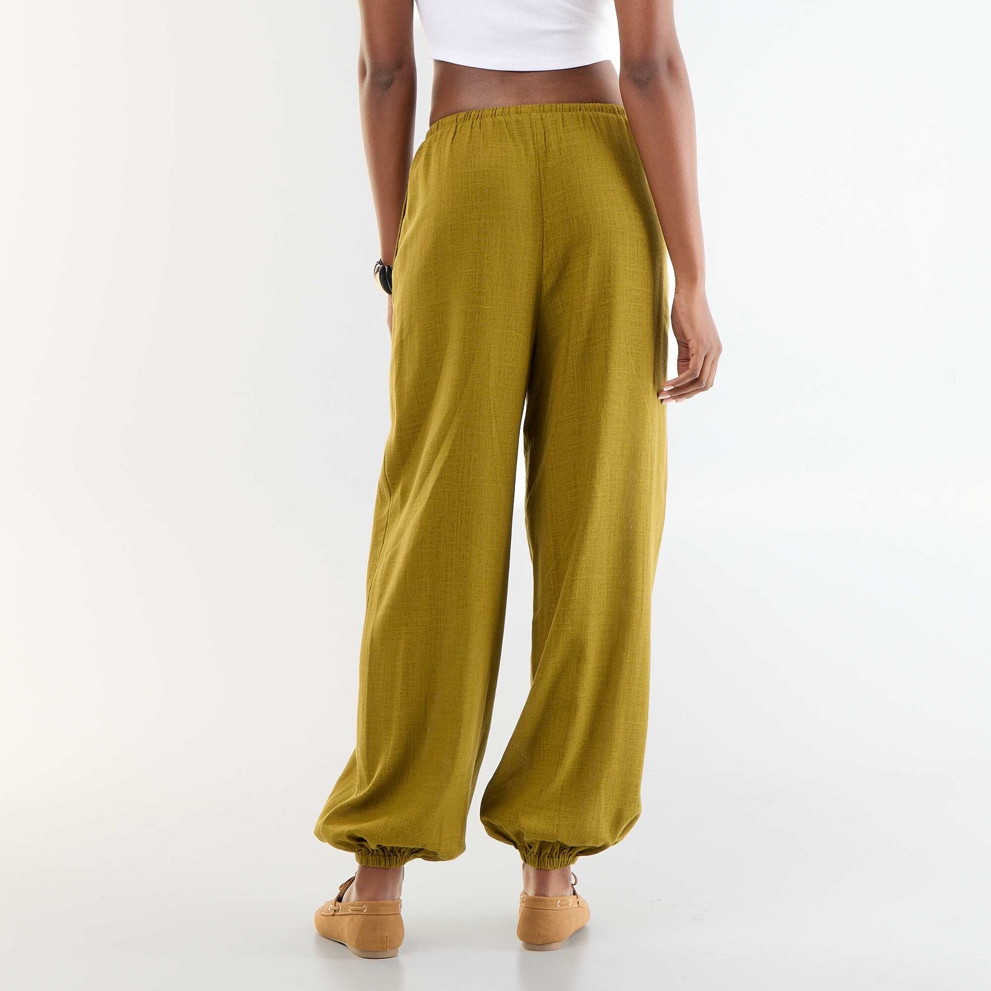 Solid Color Balloon Fit Trousers with 2 Pockets GREEN