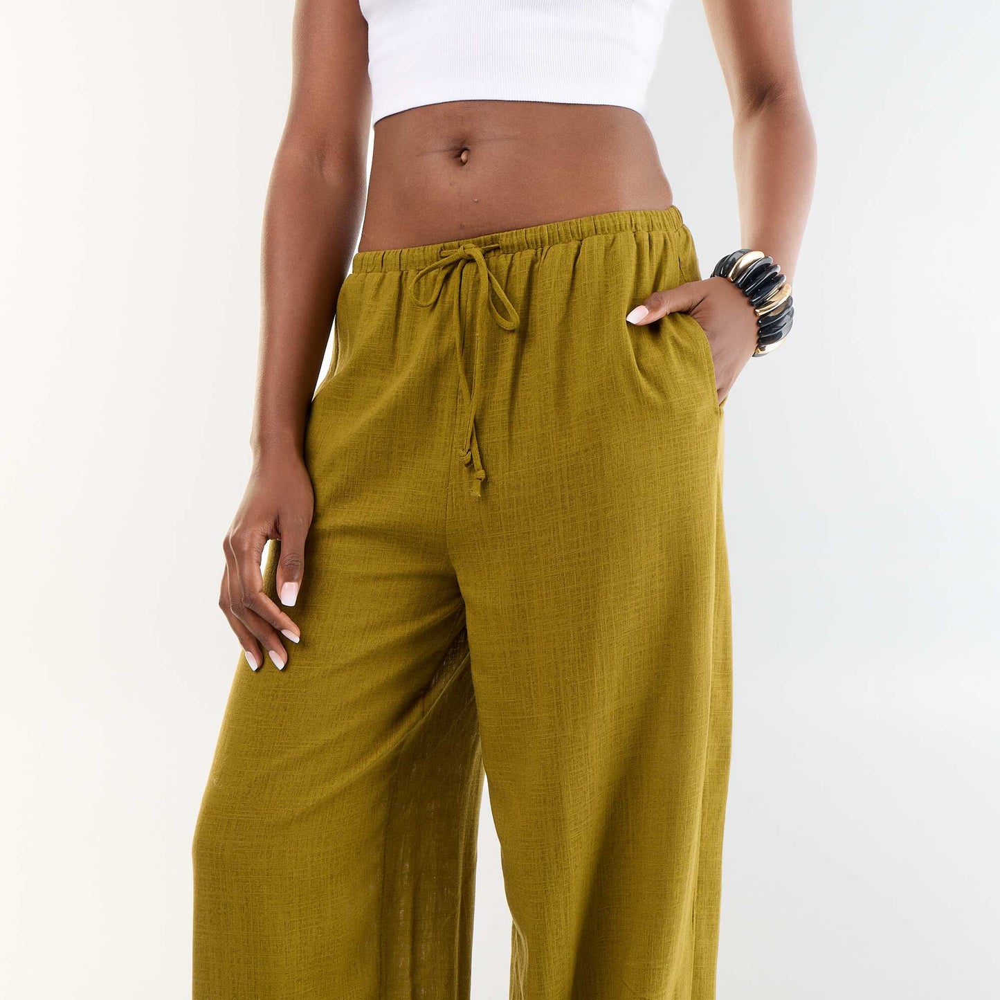 Solid Color Balloon Fit Trousers with 2 Pockets GREEN
