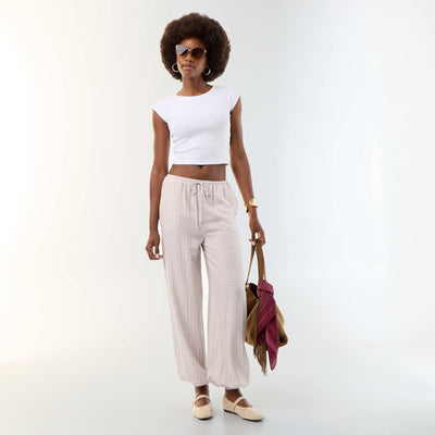 Solid Color Balloon Fit Trousers with 2 Pockets PURPLE