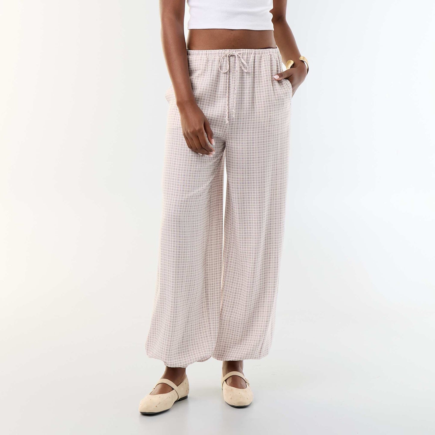 Solid Color Balloon Fit Trousers with 2 Pockets PURPLE