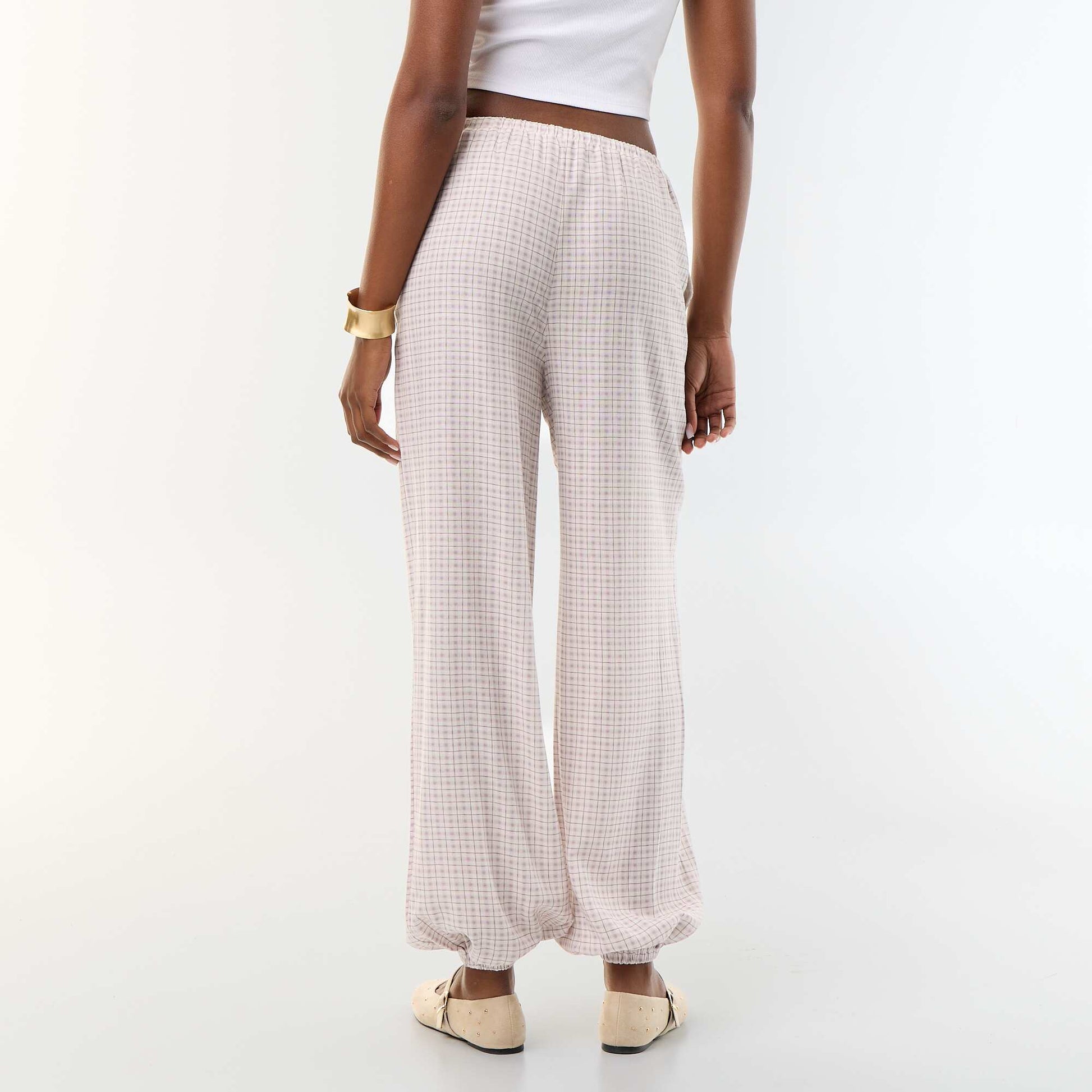 Solid Color Balloon Fit Trousers with 2 Pockets PURPLE