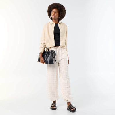Solid Color Balloon Fit Trousers with 2 Pockets BEIGE