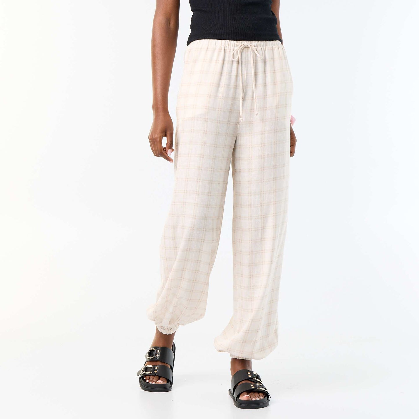Solid Color Balloon Fit Trousers with 2 Pockets BEIGE