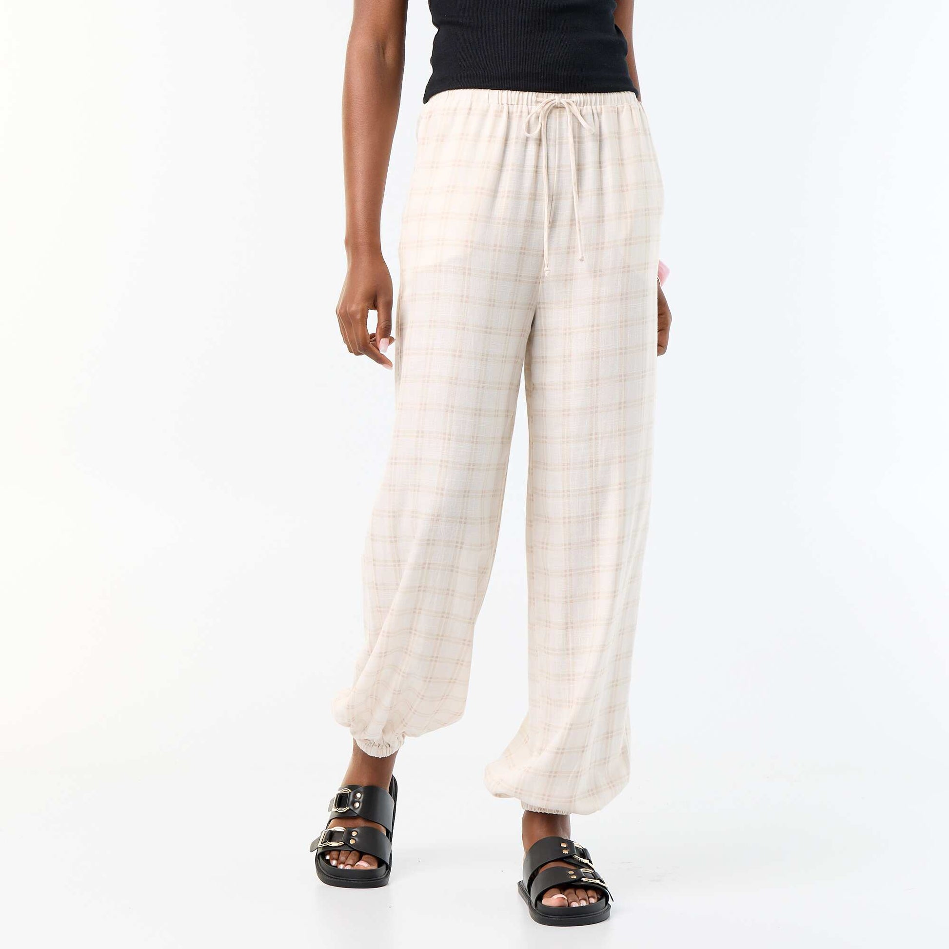 Solid Color Balloon Fit Trousers with 2 Pockets BEIGE