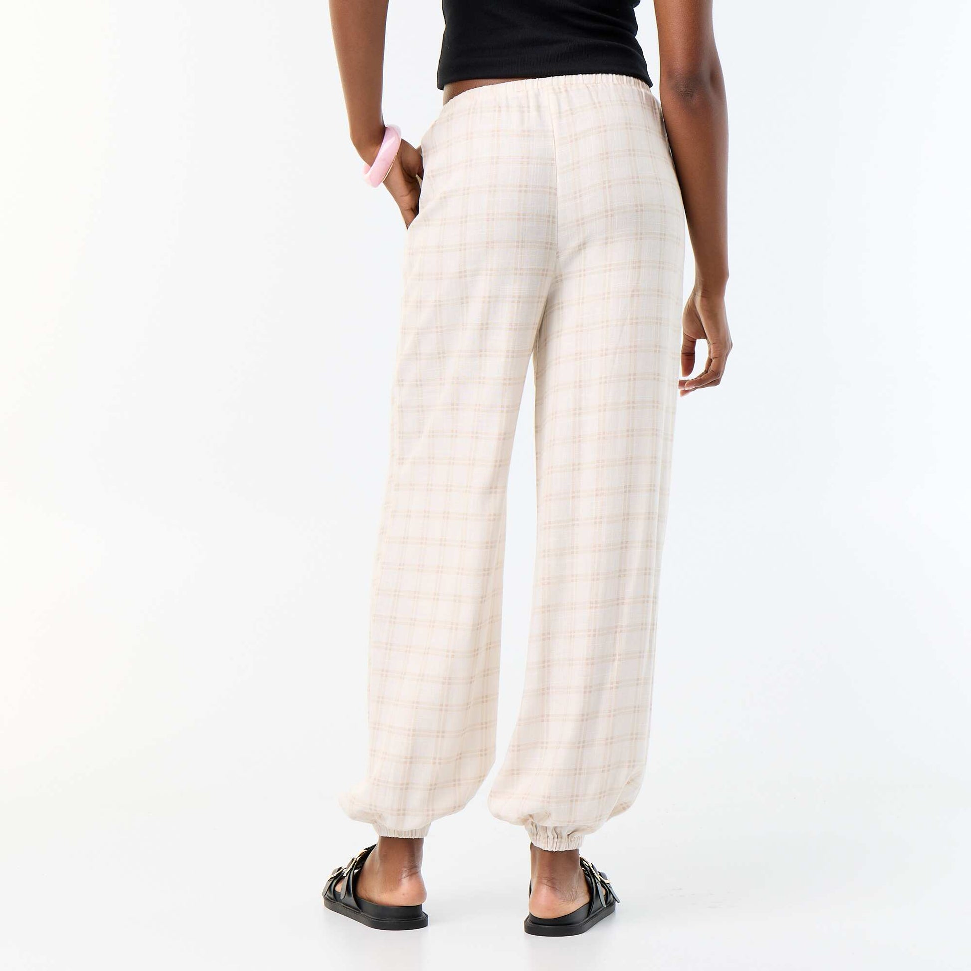 Solid Color Balloon Fit Trousers with 2 Pockets BEIGE