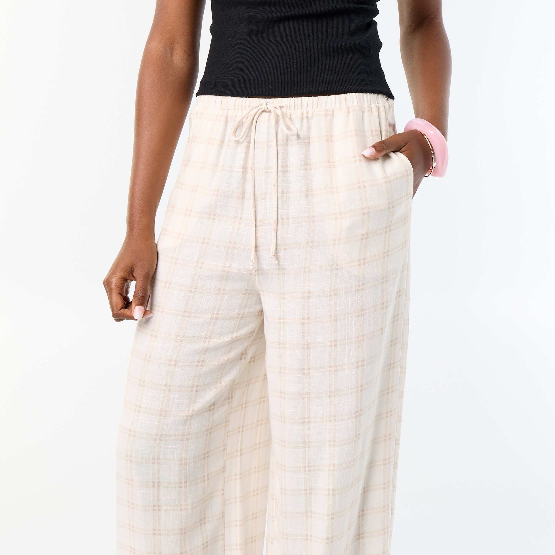 Solid Color Balloon Fit Trousers with 2 Pockets BEIGE