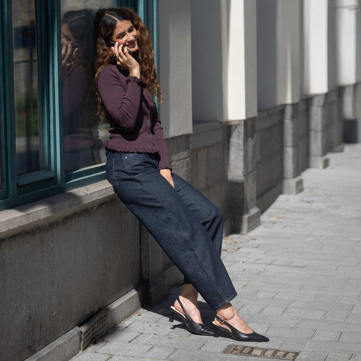 Wide barrel-leg denim pants BLUE