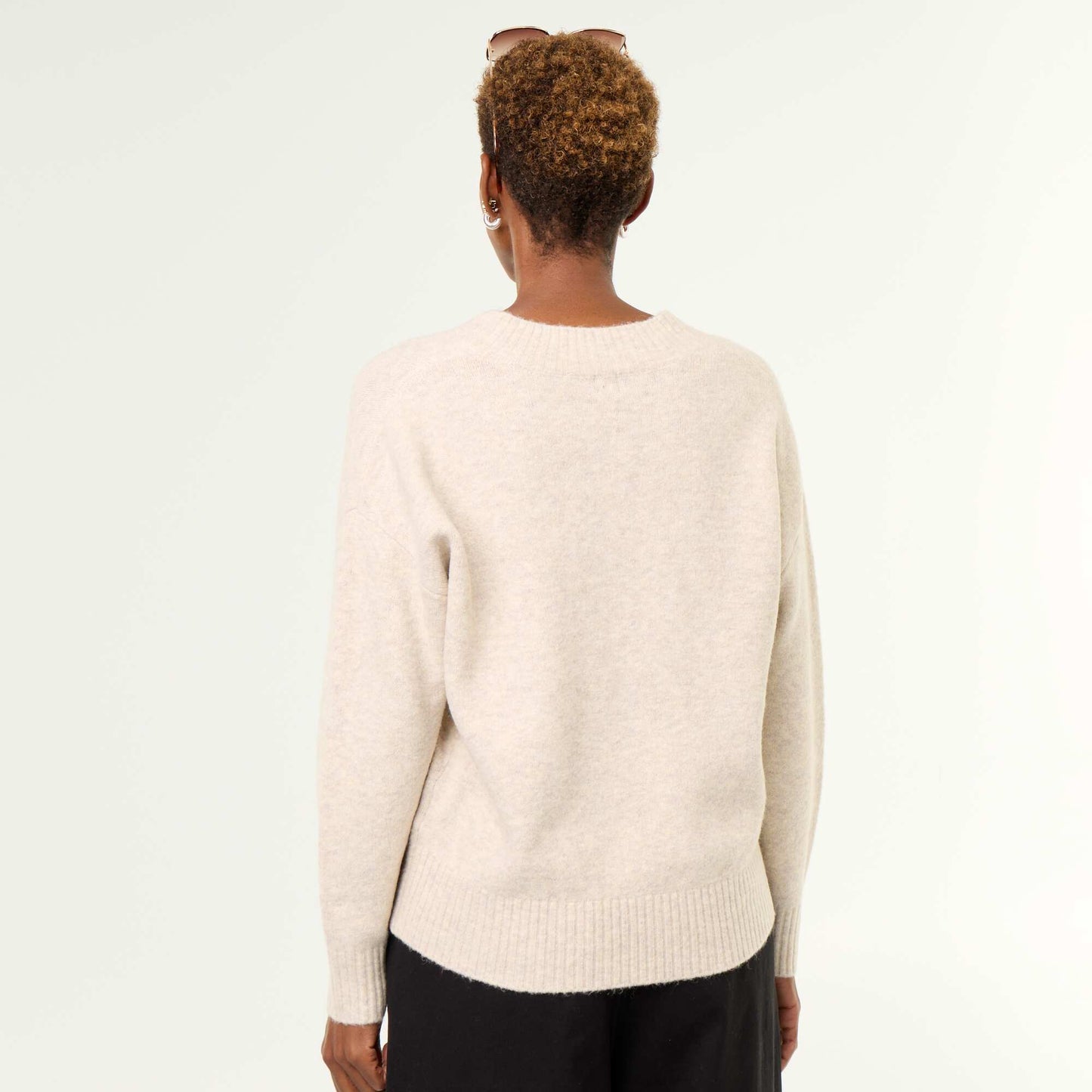 Large Ribbed V-Neck Sweater BEIGE