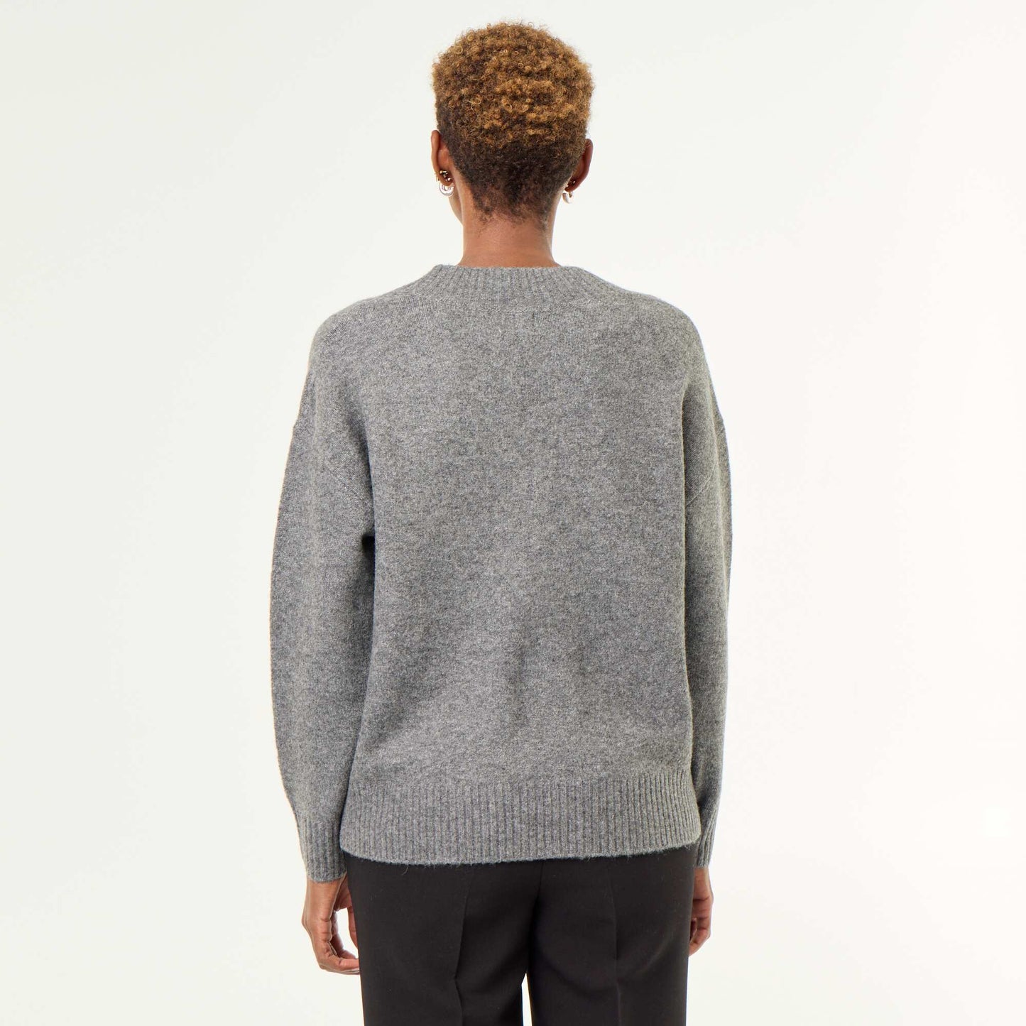 Large Ribbed V-Neck Sweater GREY