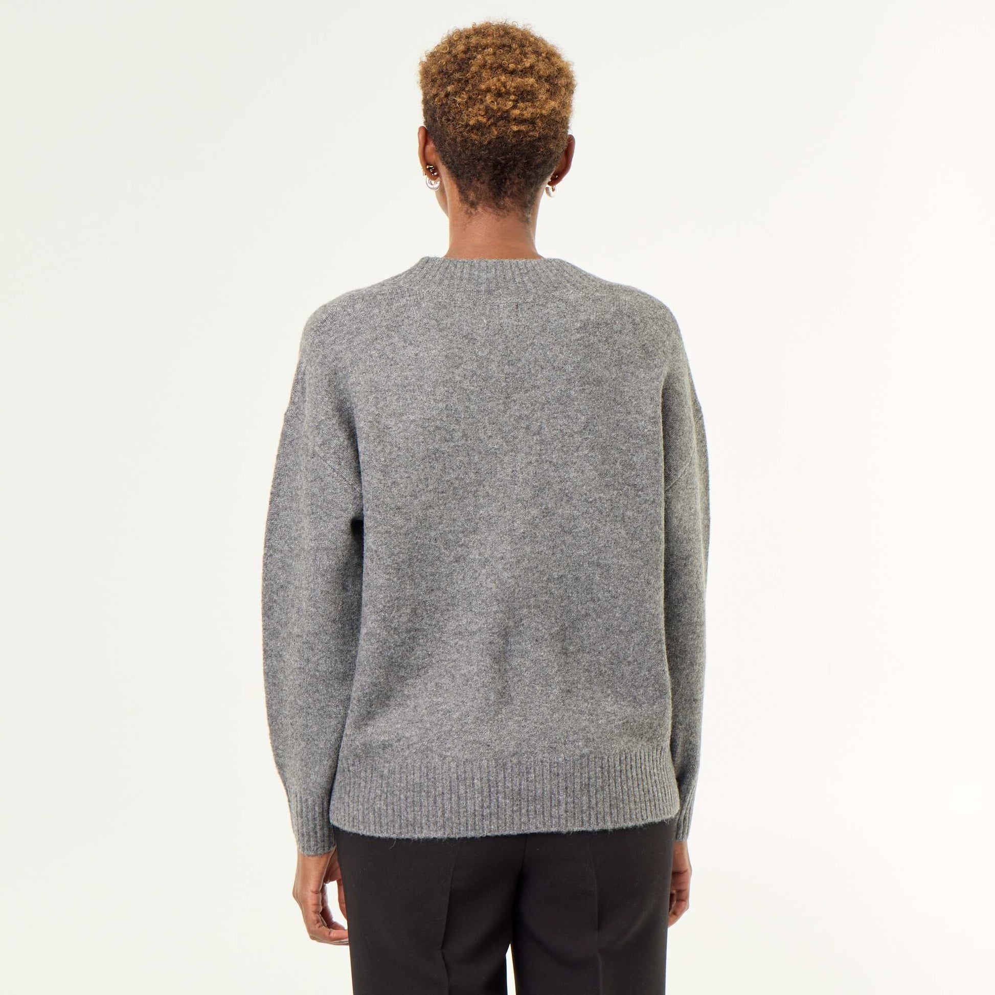 Large Ribbed V-Neck Sweater GREY
