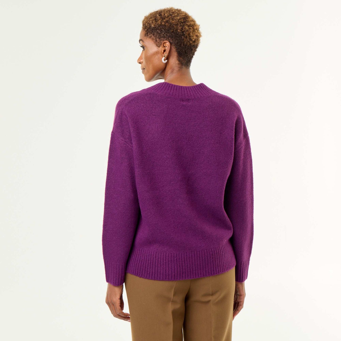 Large Ribbed V-Neck Sweater PURPLE
