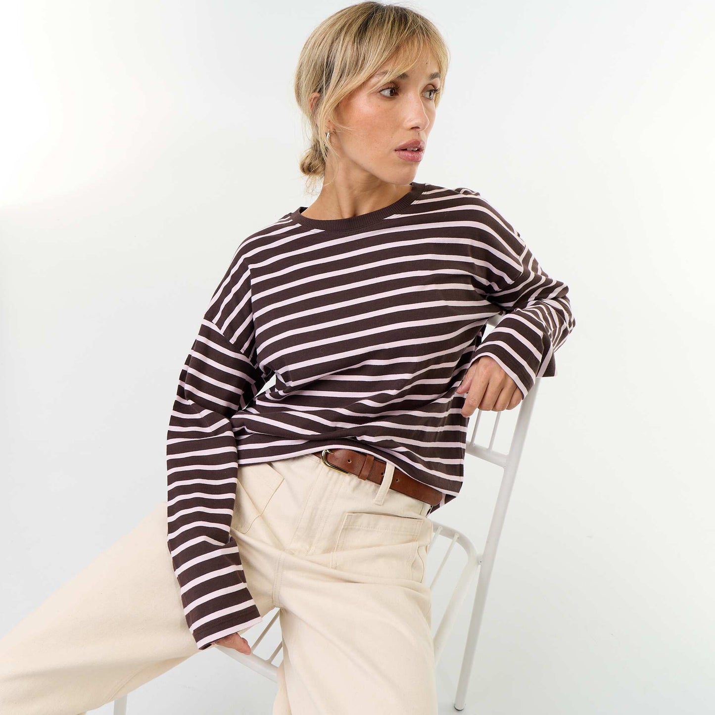 Striped Long-Sleeved T-shirt BROWN