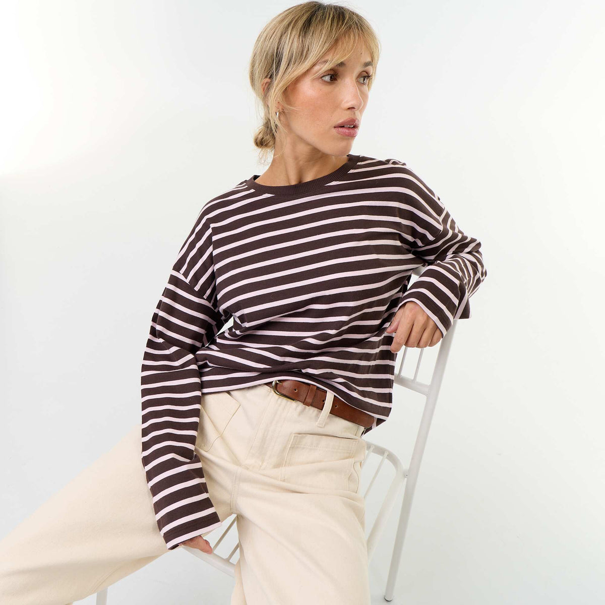 Striped Long-Sleeved T-shirt BROWN