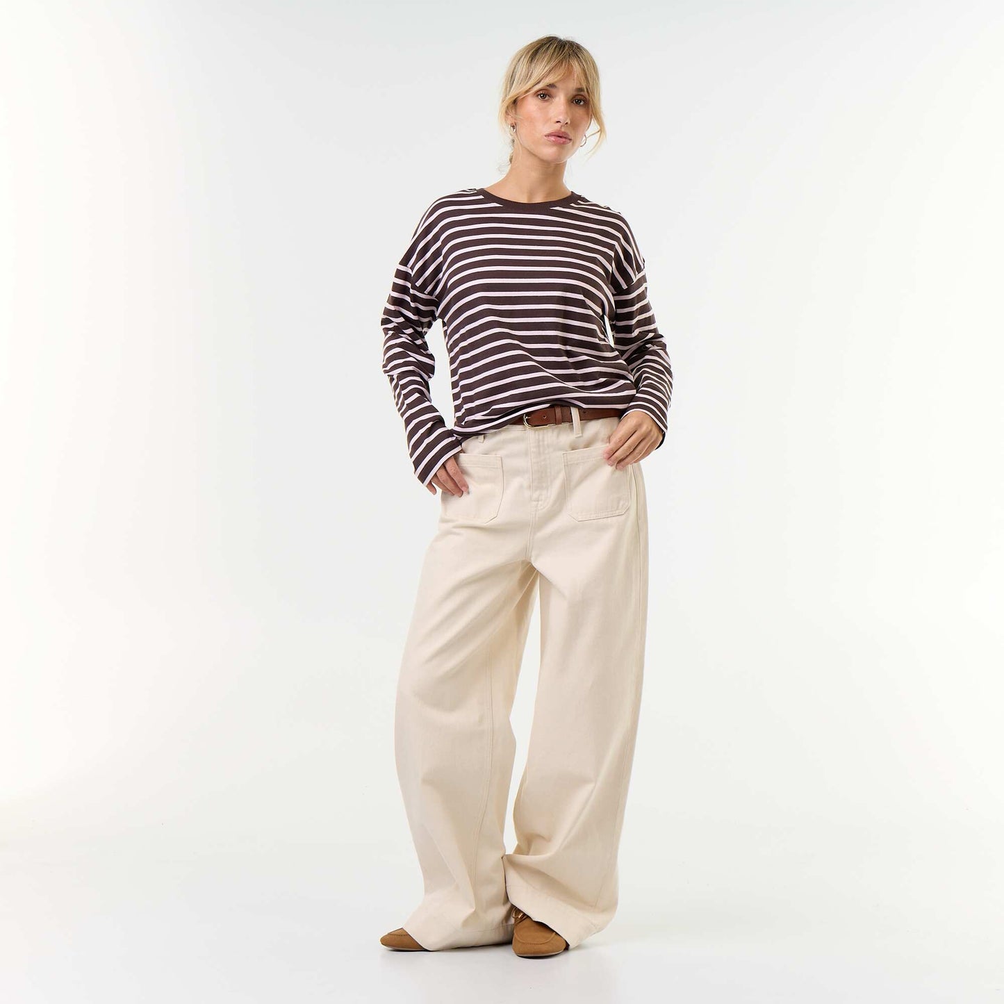 Striped Long-Sleeved T-shirt BROWN
