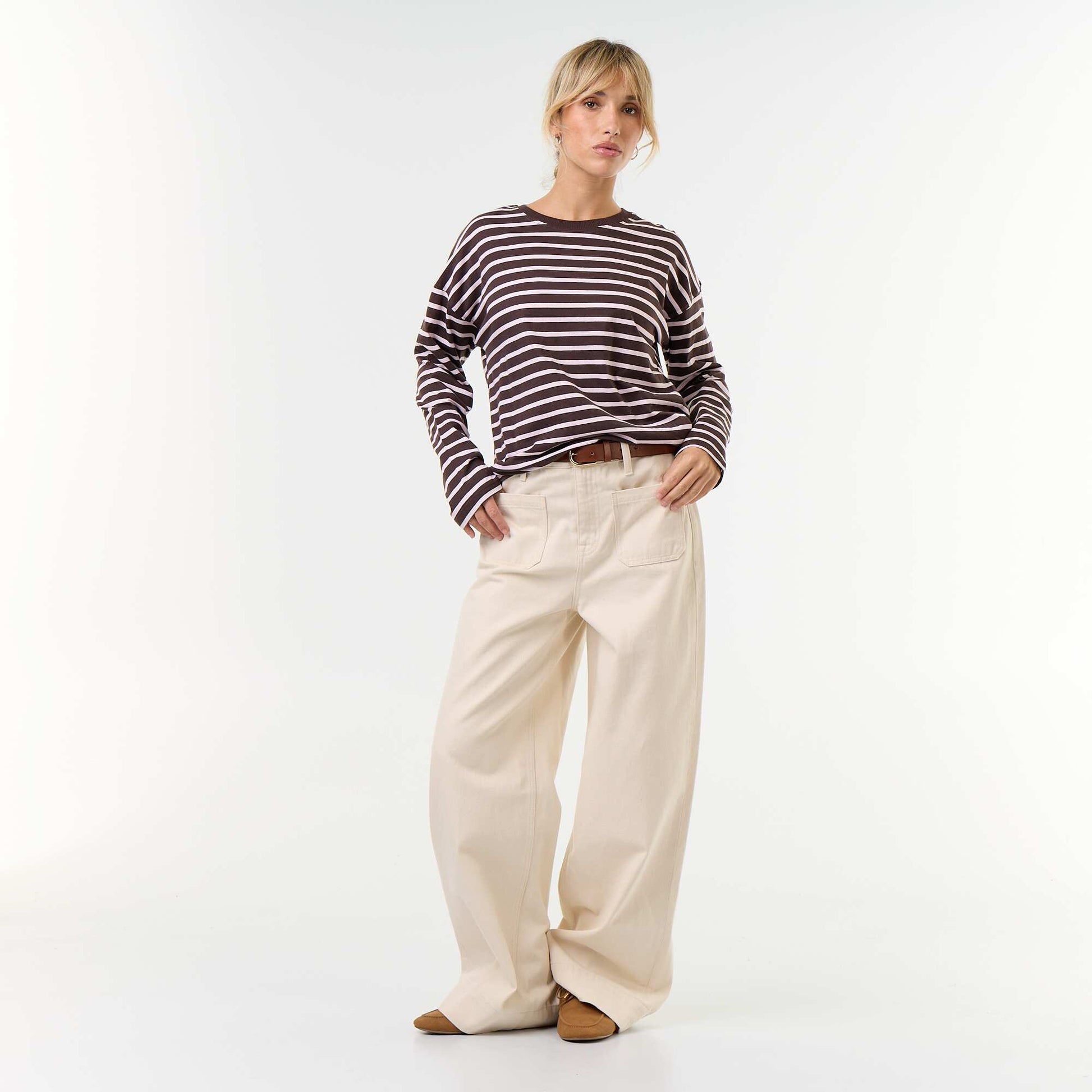 Striped Long-Sleeved T-shirt BROWN