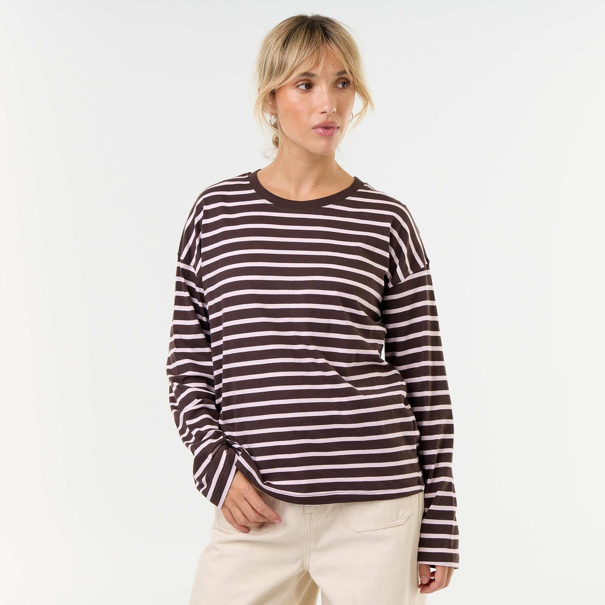Striped Long-Sleeved T-shirt BROWN