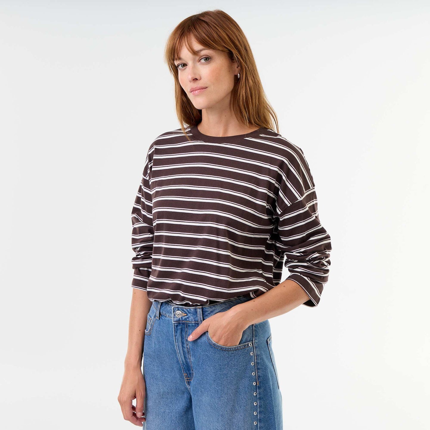 Striped Long-Sleeved T-shirt BROWN