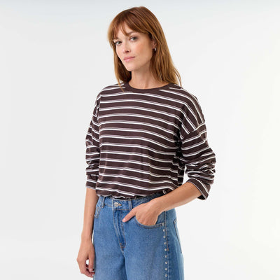 Striped Long-Sleeved T-shirt BROWN