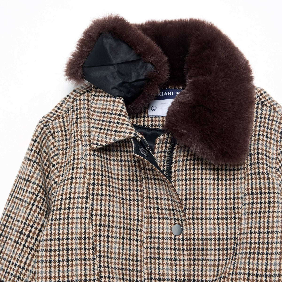 Oversized Faux Wool Bomber Jacket with Removable Fur Collar BEIGE