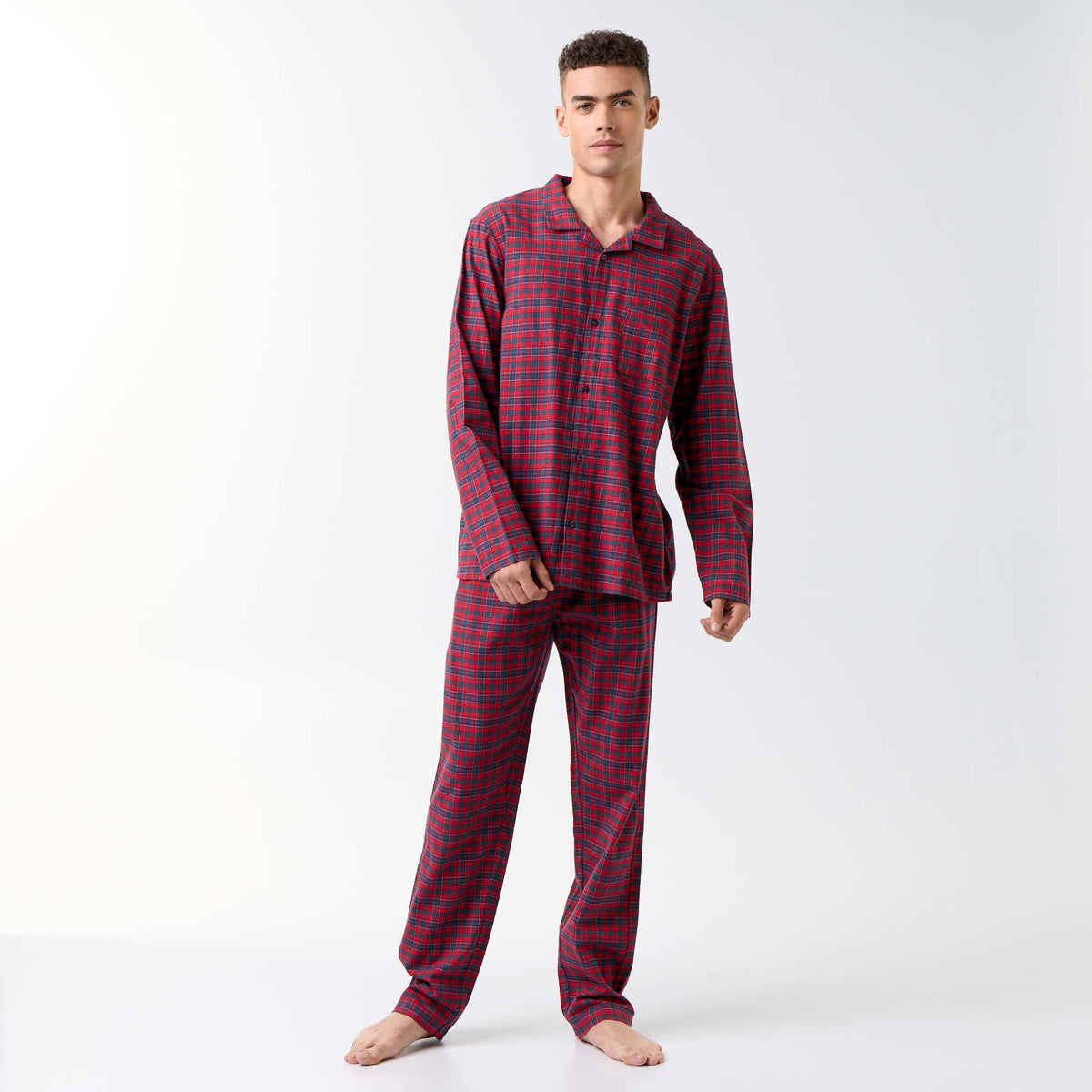 2-piece flannel pyjama shirt and trousers set RED