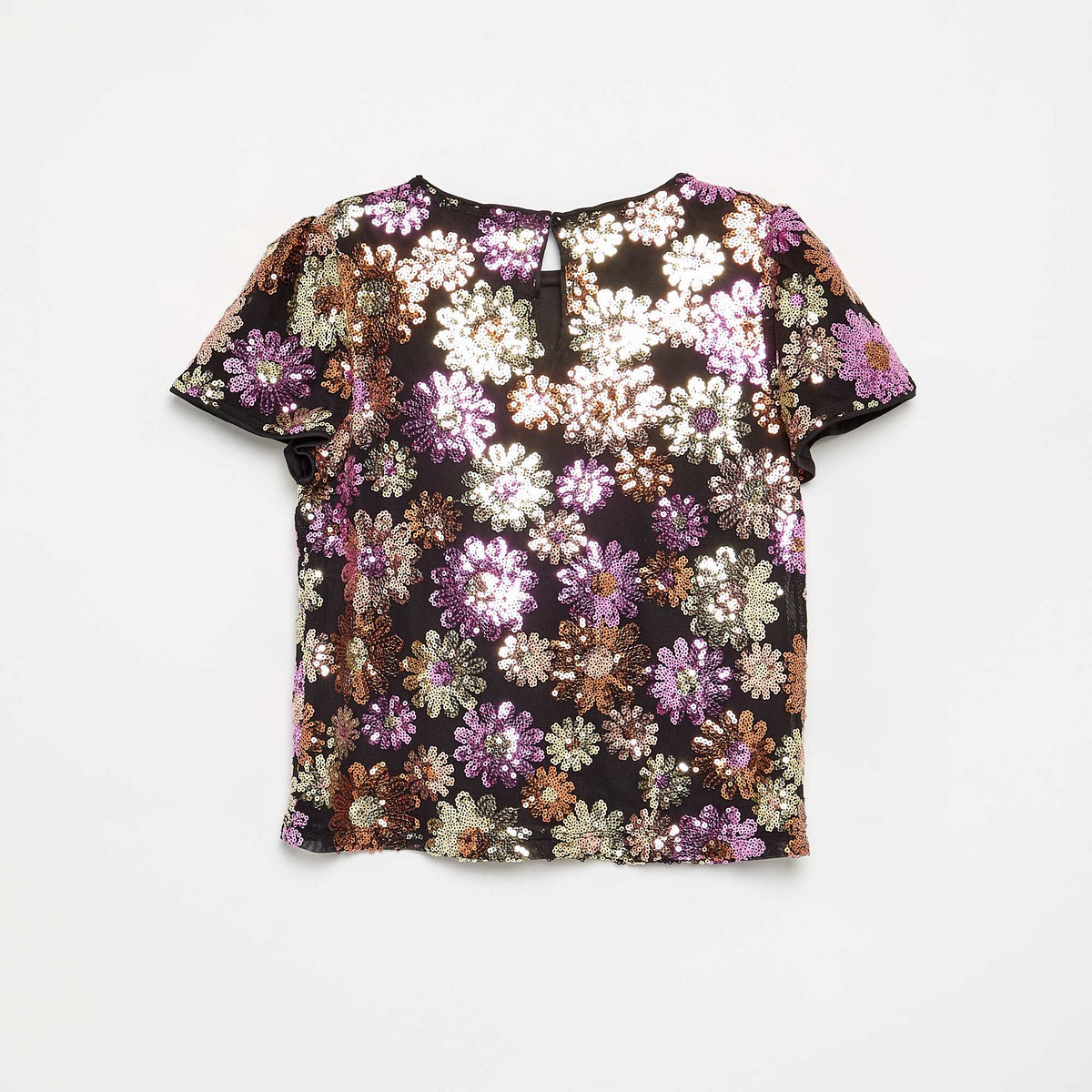 Short-sleeved mesh and sequin T-shirt PINK
