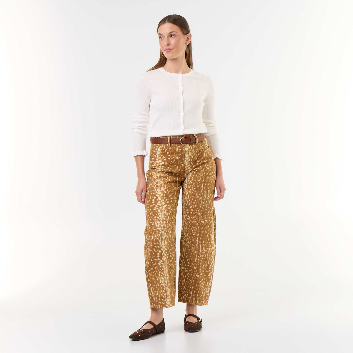 Patterned barrel-leg denim trousers BEIGE