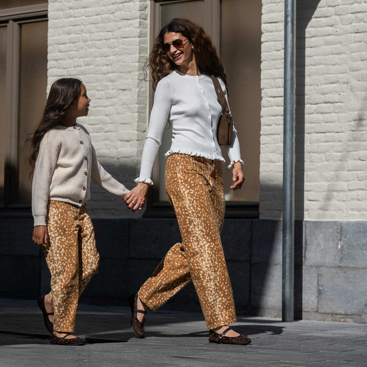Patterned barrel-leg denim trousers BEIGE