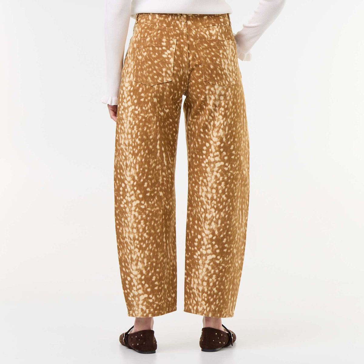 Patterned barrel-leg denim trousers BEIGE