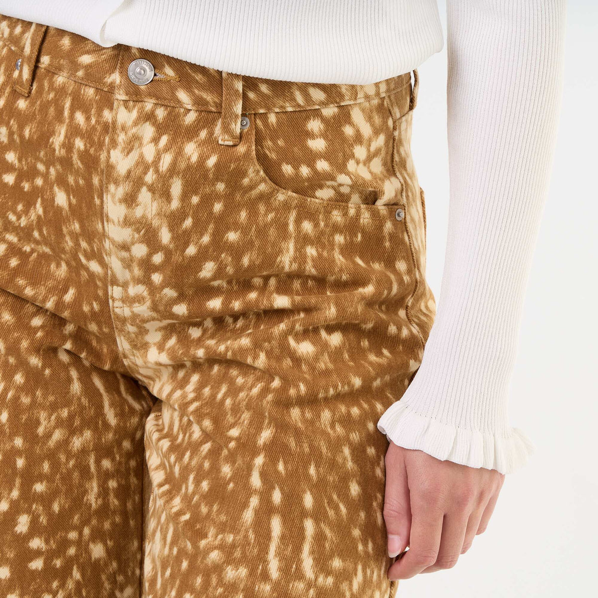 Patterned barrel-leg denim trousers BEIGE