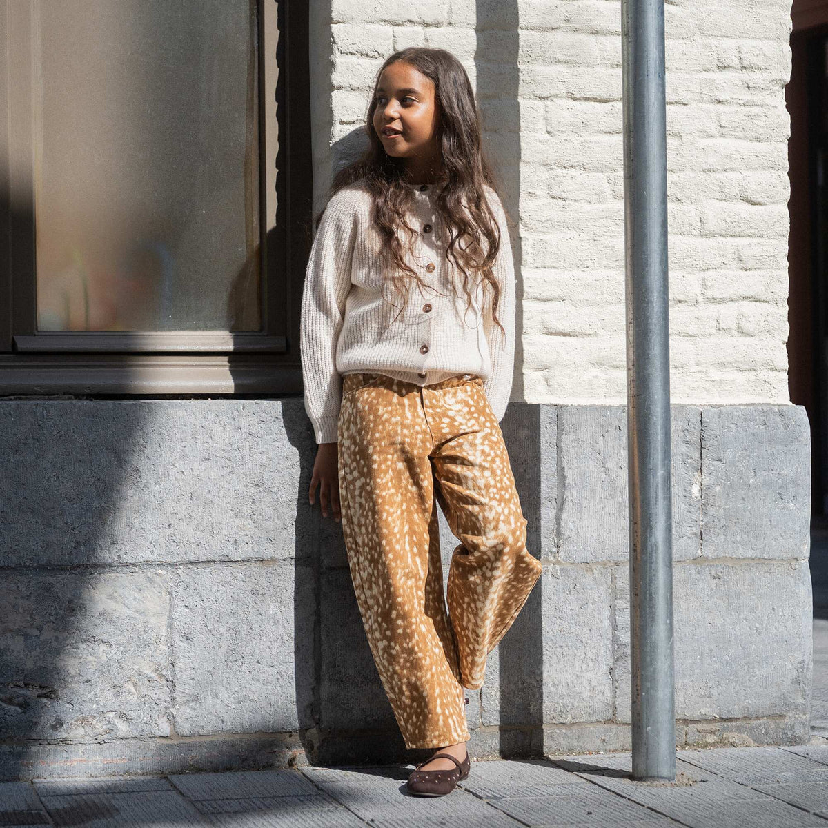 Fawn print barrel-leg denim trousers BEIGE