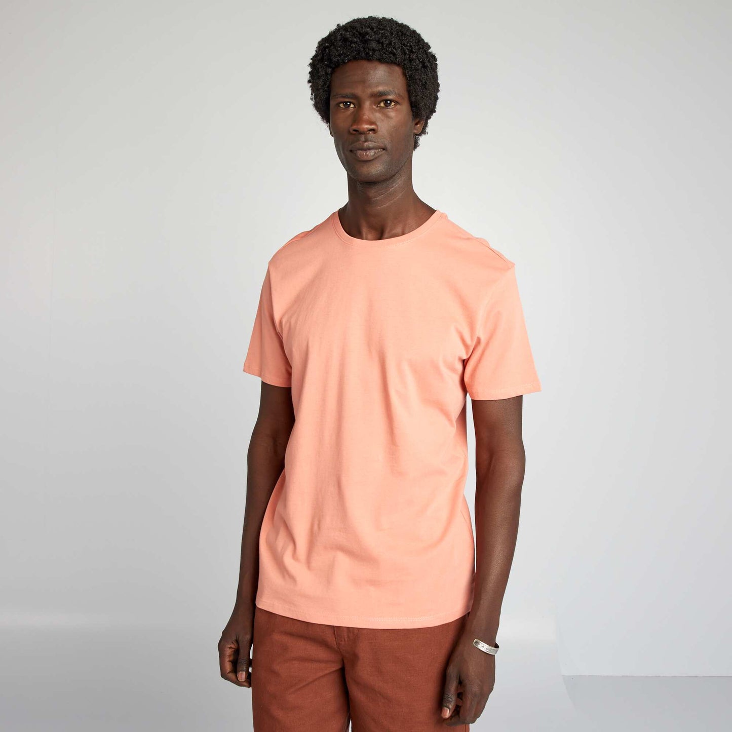 Plain jersey straight T-shirt ORANGE