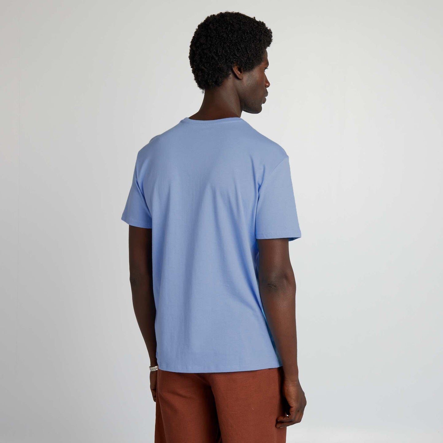 Plain jersey straight T-shirt BLUE