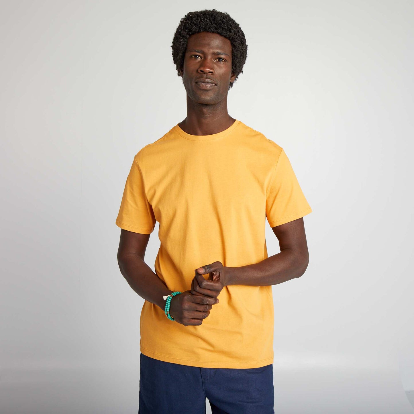 Plain jersey straight T-shirt YELLOW