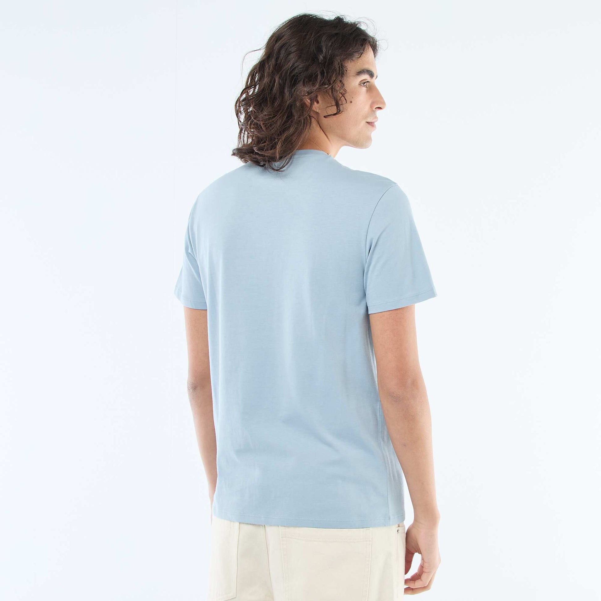 Plain jersey straight T-shirt BLUE