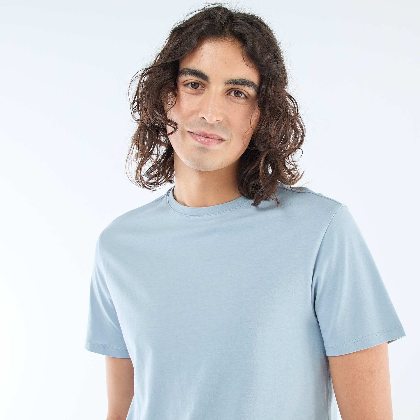 Plain jersey straight T-shirt BLUE