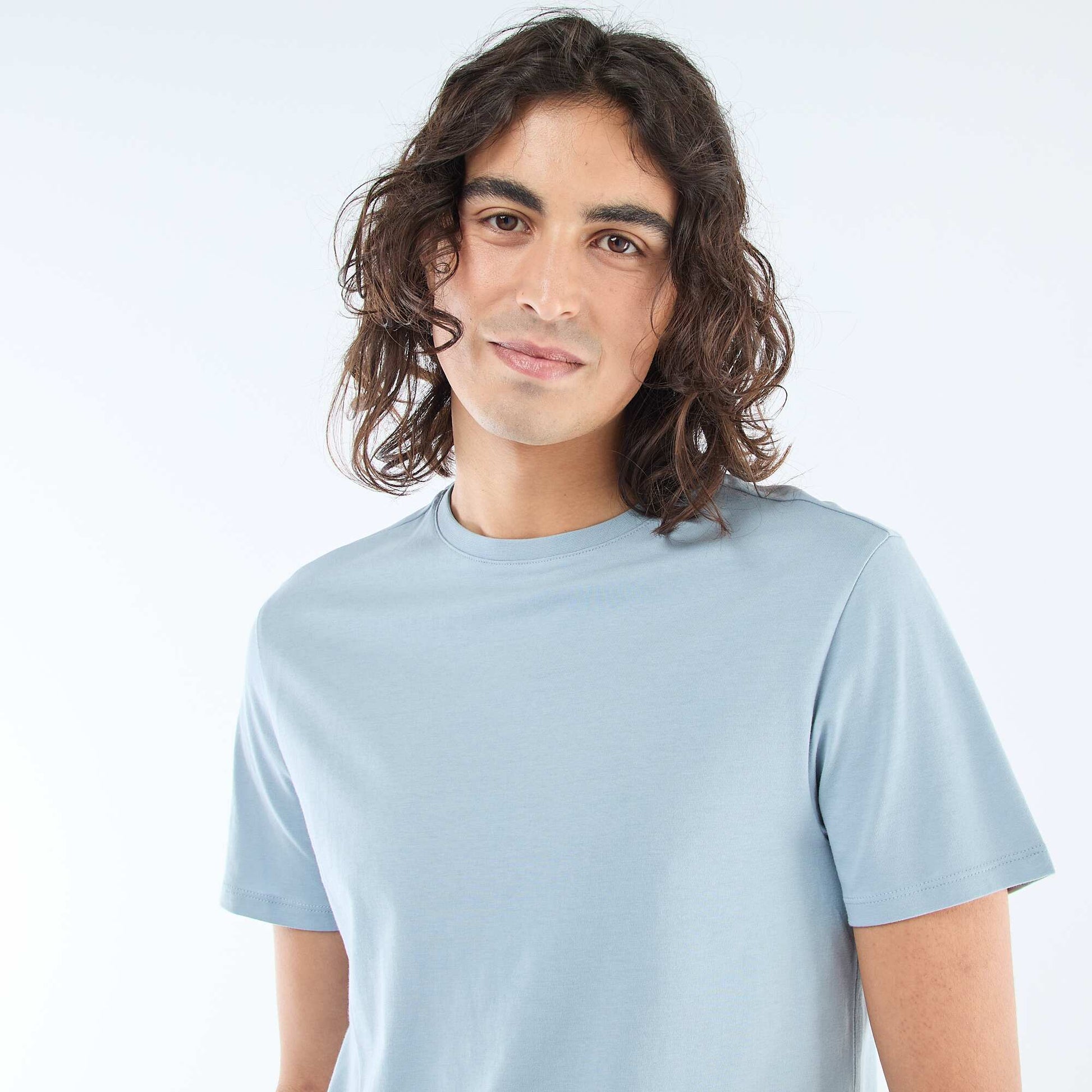 Plain jersey straight T-shirt BLUE