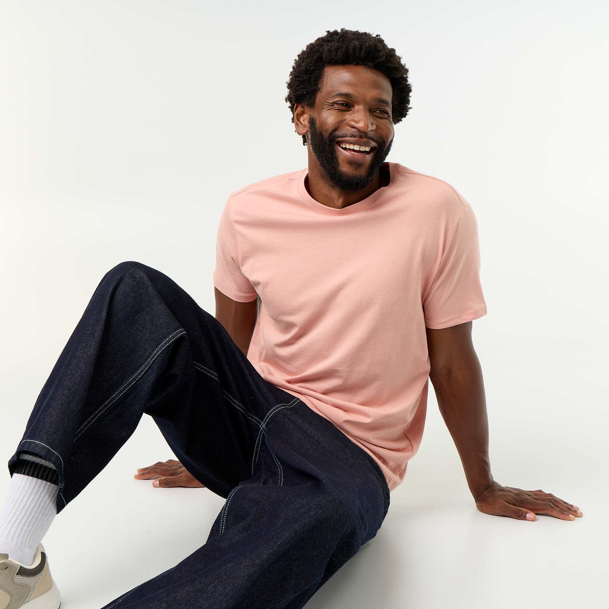 Straight-Cut Plain Jersey T-shirt PINK