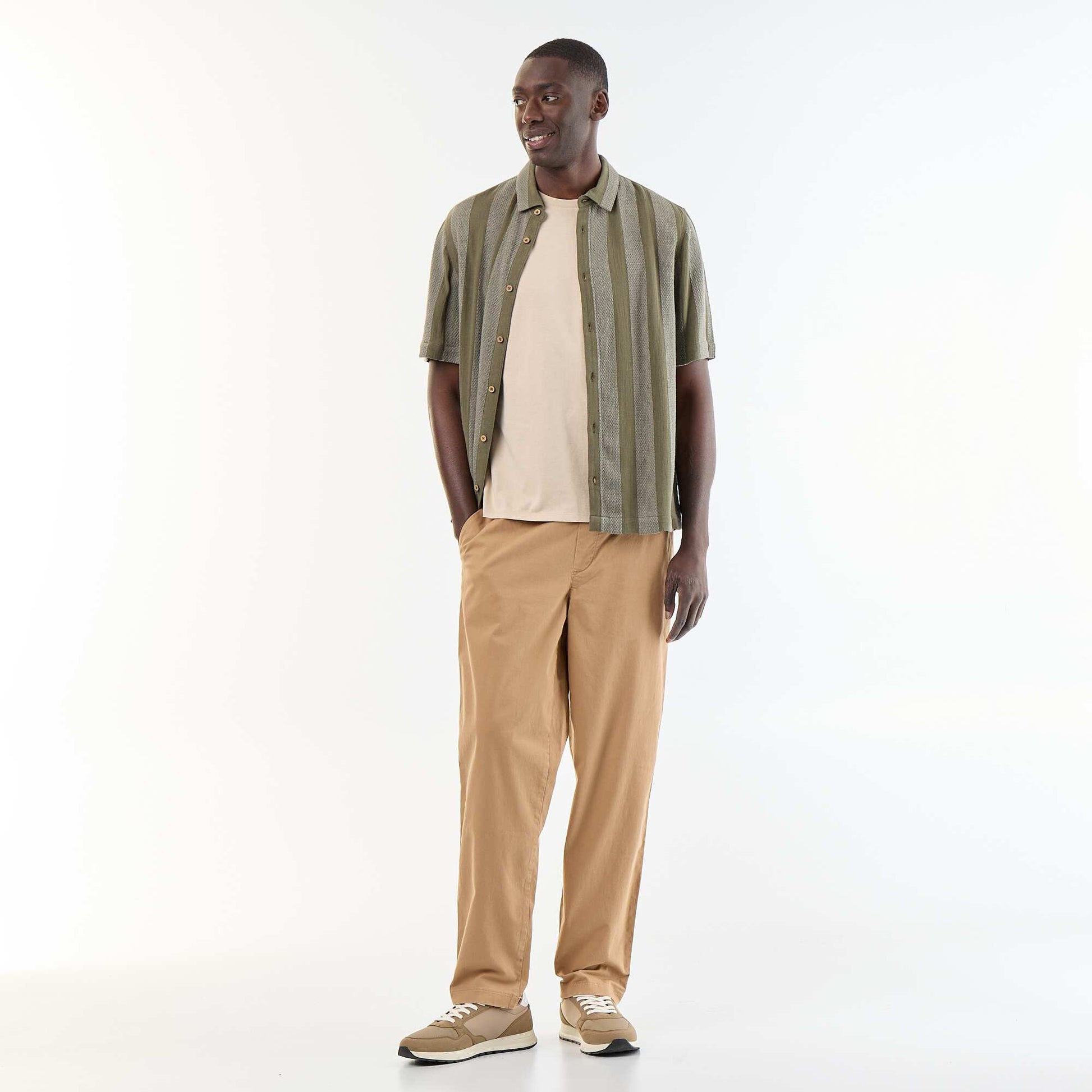 Straight-Cut Plain Jersey T-shirt BEIGE