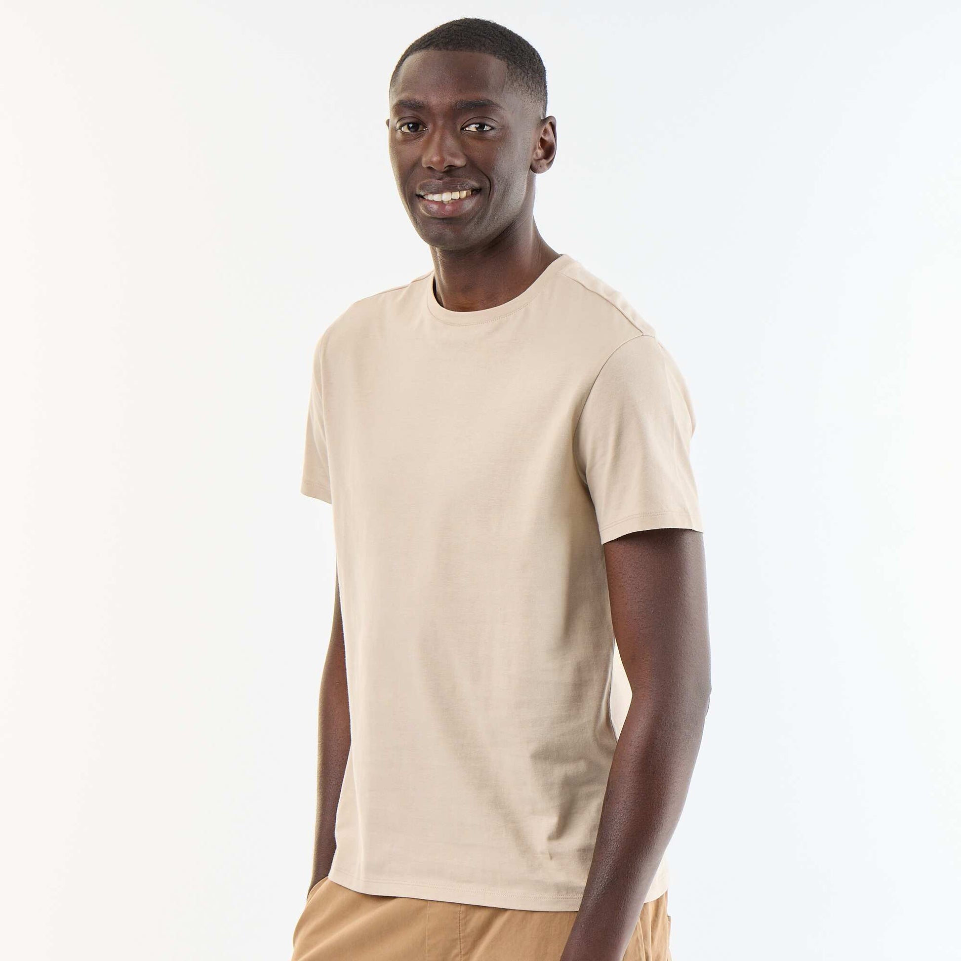 Straight-Cut Plain Jersey T-shirt BEIGE