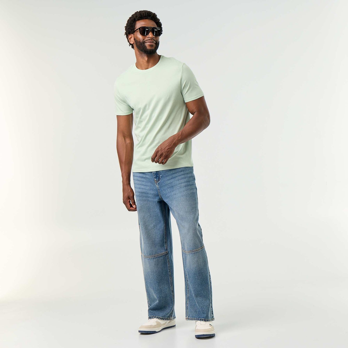 Straight-Cut Plain Jersey T-shirt GREEN