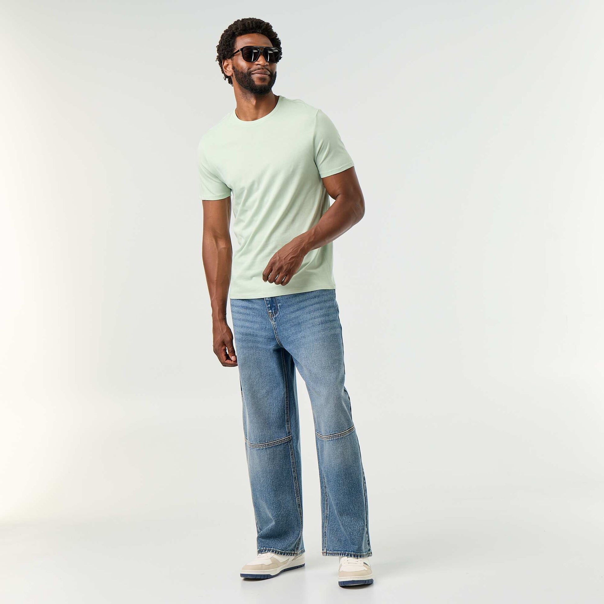 Straight-Cut Plain Jersey T-shirt GREEN