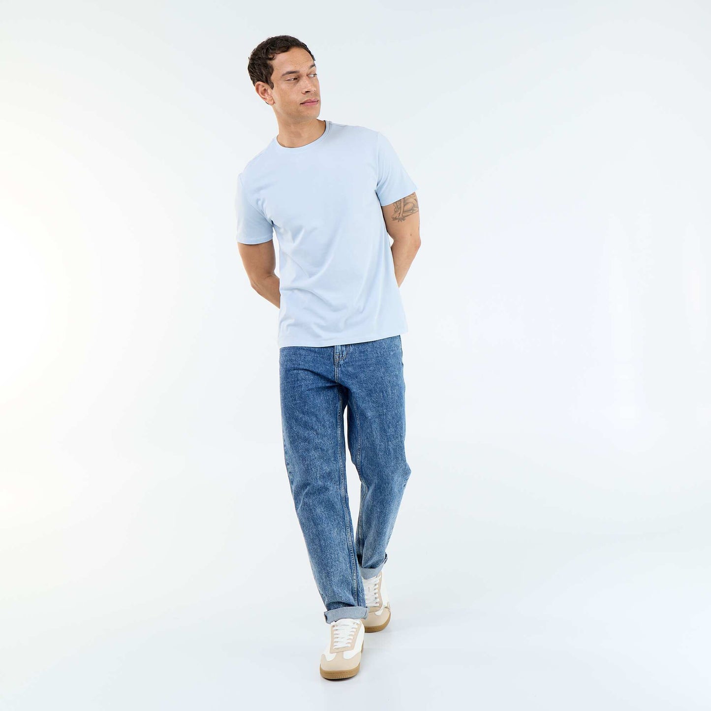Straight-Cut Plain Jersey T-shirt BLUE