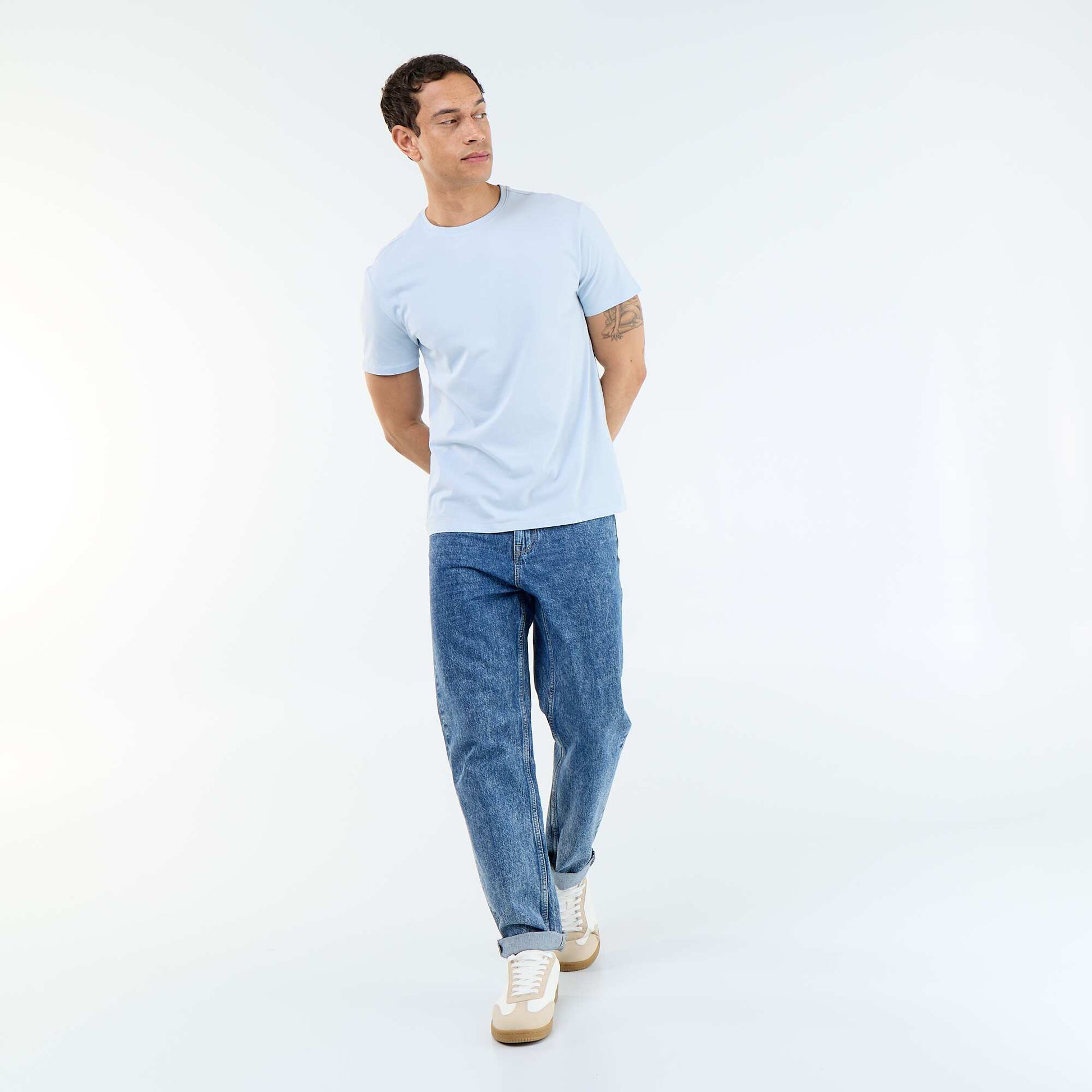 Straight-Cut Plain Jersey T-shirt BLUE