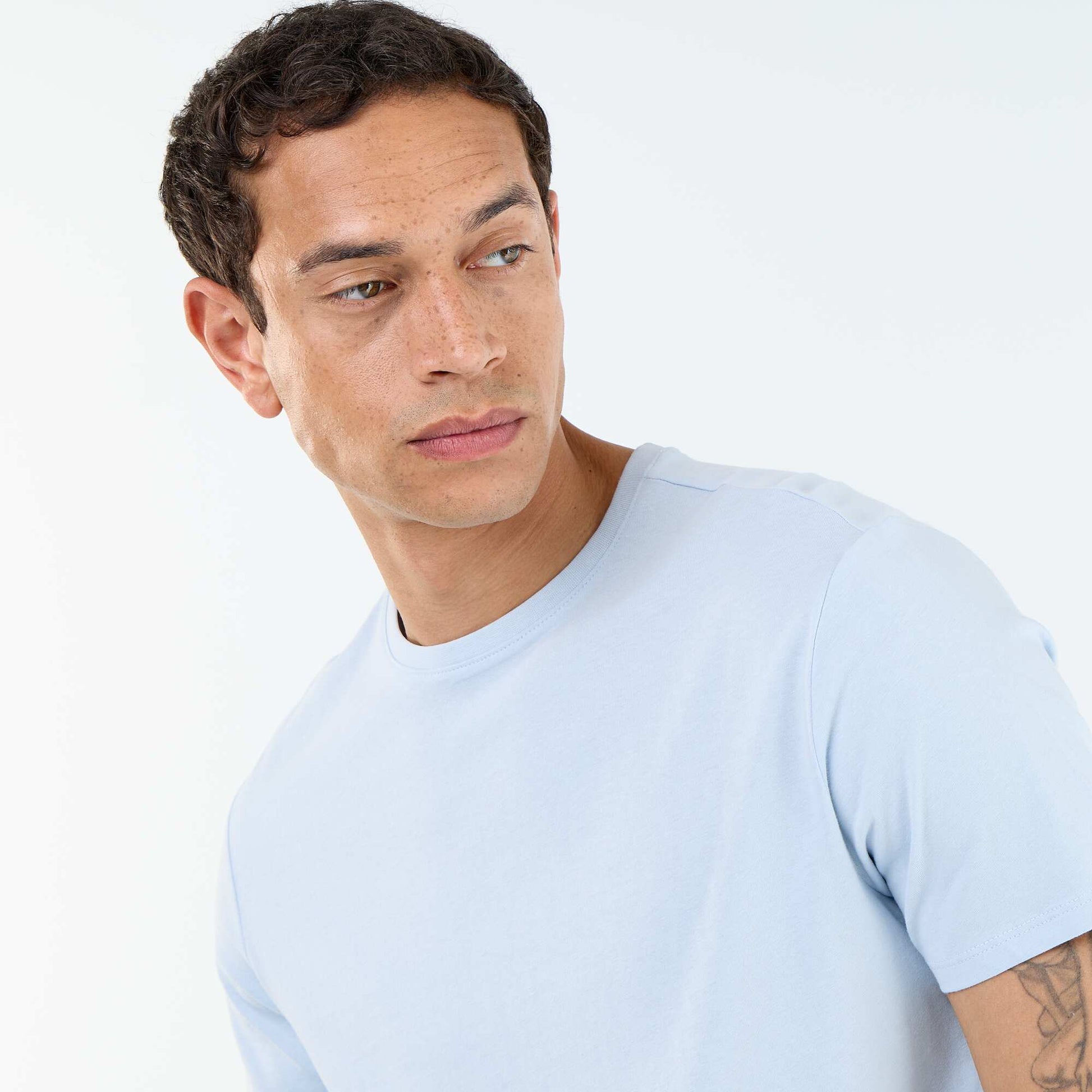 Straight-Cut Plain Jersey T-shirt BLUE