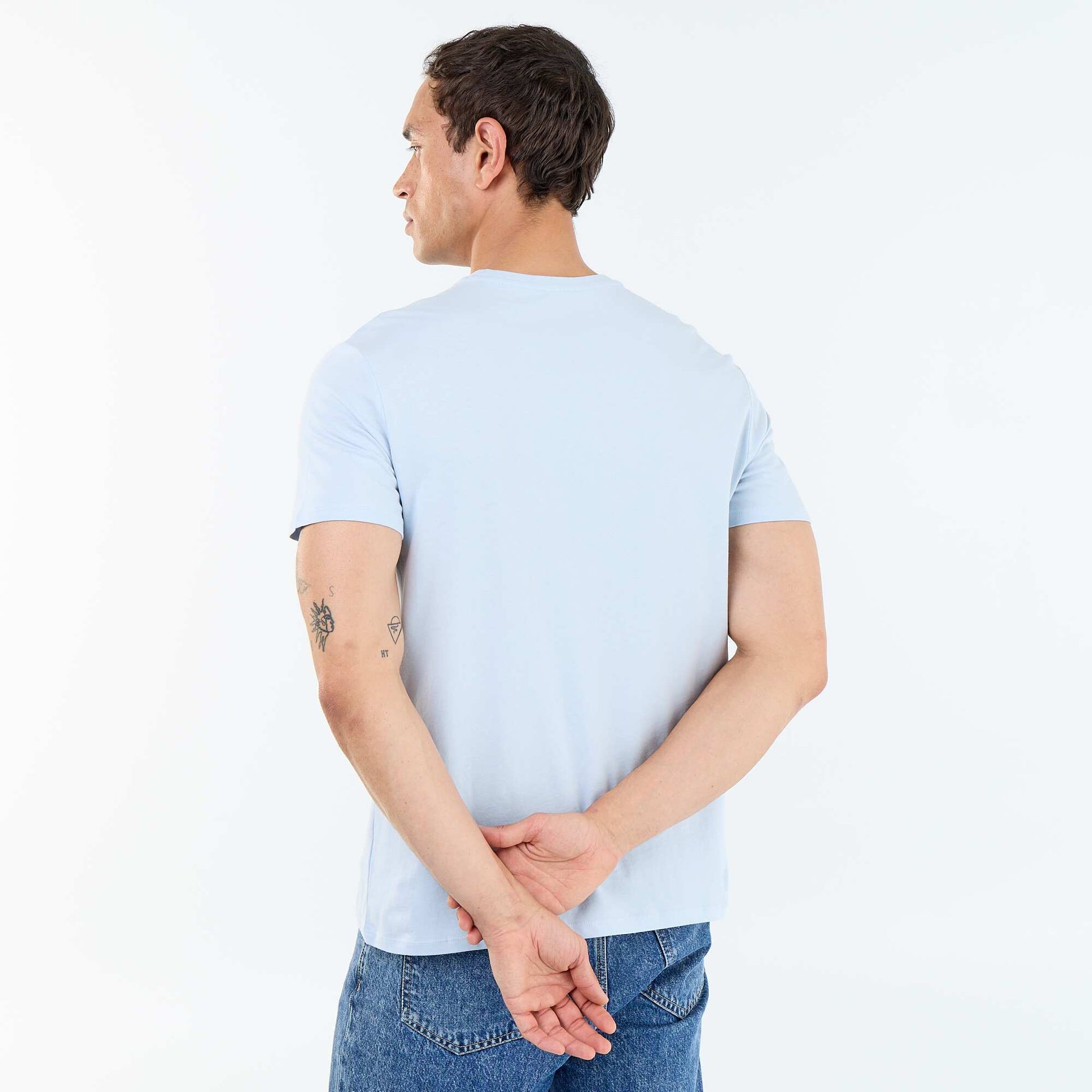 Straight-Cut Plain Jersey T-shirt BLUE