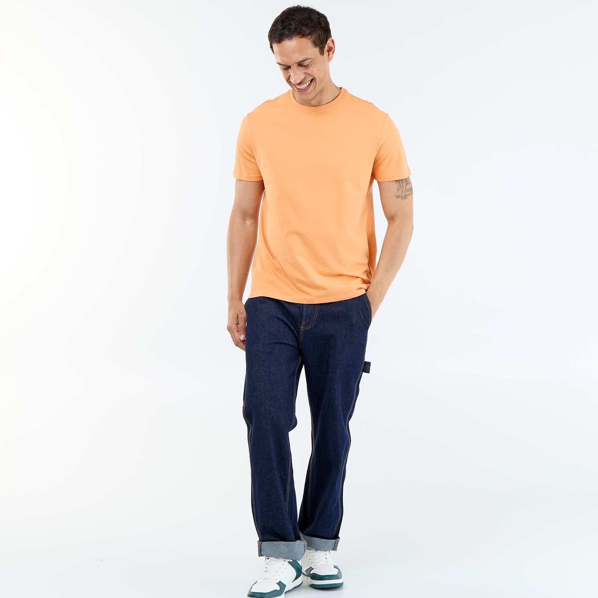 Straight-Cut Plain Jersey T-shirt ORANGE