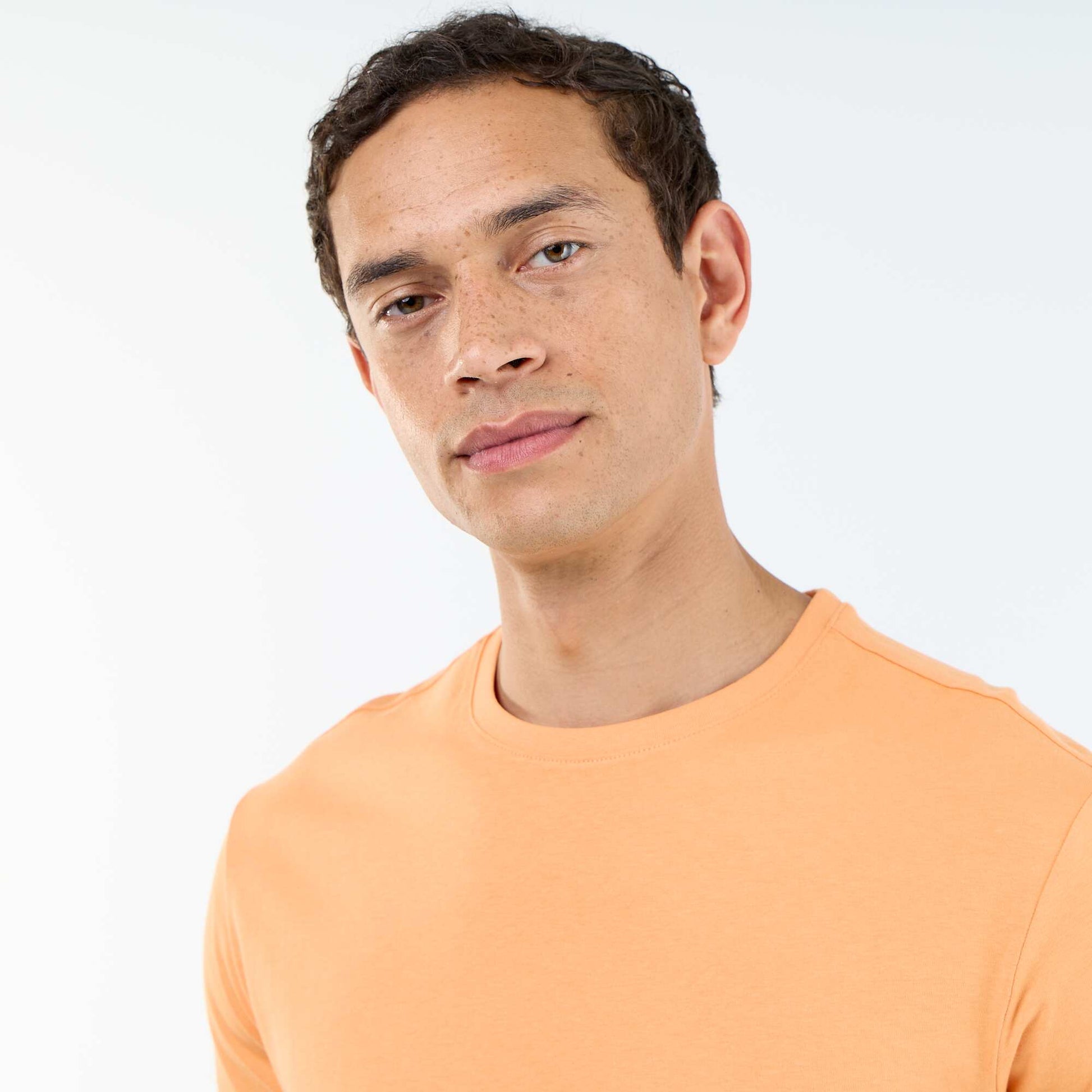 Straight-Cut Plain Jersey T-shirt ORANGE
